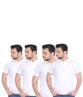 DoubleF Combo Of White Blended Cotton Polo T-shirts (Set Of 4)